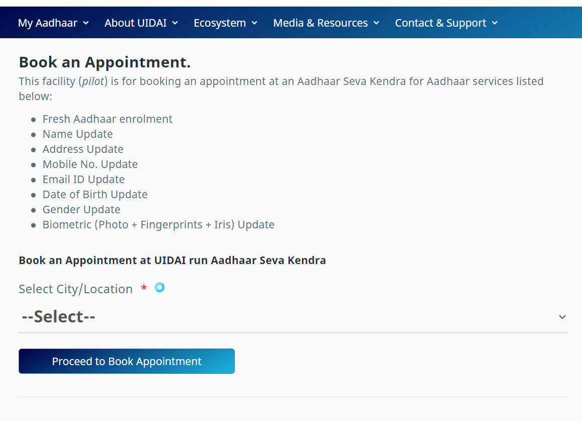 aadhar card online appoinment